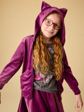 Load image into Gallery viewer, Cat Ears Velour Hoodie - Cosmic Berry