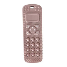 Load image into Gallery viewer, Pale mauve teether in the shape of a TV remote. Shown on a white background.