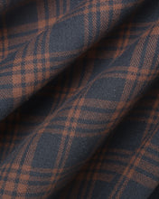 Load image into Gallery viewer, close up of navy and brown plaid dress