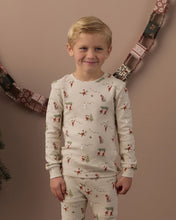 Load image into Gallery viewer, Organic Long Sleeve PJ Set in Gnome Village on a smiling boy, front view
