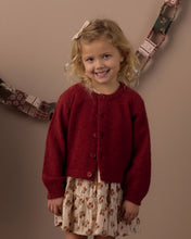 Load image into Gallery viewer, Fuzzy Cardigan in Ruby on a girl, front view