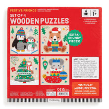 Load image into Gallery viewer, Christmas Festive Friends Wooden Puzzles Set of 4