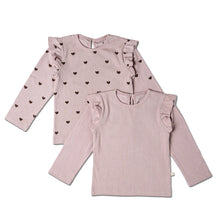 Load image into Gallery viewer, Organic Long Sleeve Top Set Of 2 - Hearts + Dusty Rose
