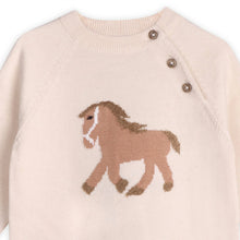 Load image into Gallery viewer, Horse Jacquard Sweater Knit Baby Pullover - Natural