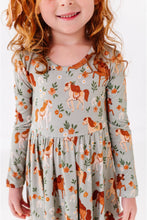 Load image into Gallery viewer, Kids Long Sleeved Bamboo Dress - Horsin' Around