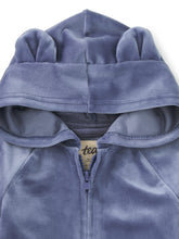 Load image into Gallery viewer, Bear Ears Velour Baby Hoodie - Naval Blue
