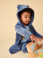 Load image into Gallery viewer, Bear Ears Velour Baby Hoodie - Naval Blue