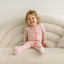 Load image into Gallery viewer, Print Muffin Ruffle Footie With 2 Way Zipper - Shrinking Violet Bow Lattice