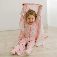 Load image into Gallery viewer, Print Muffin Ruffle Footie With 2 Way Zipper - Shrinking Violet Bow Lattice