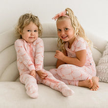 Load image into Gallery viewer, Print Muffin Ruffle Footie With 2 Way Zipper - Shrinking Violet Bow Lattice