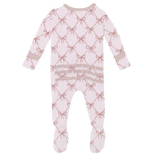 Load image into Gallery viewer, Print Muffin Ruffle Footie With 2 Way Zipper - Shrinking Violet Bow Lattice