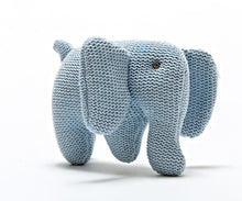 Load image into Gallery viewer, Knitted Organic Cotton Blue Elephant Baby Rattle