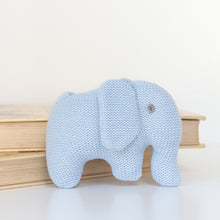 Load image into Gallery viewer, Knitted Organic Cotton Blue Elephant Baby Rattle