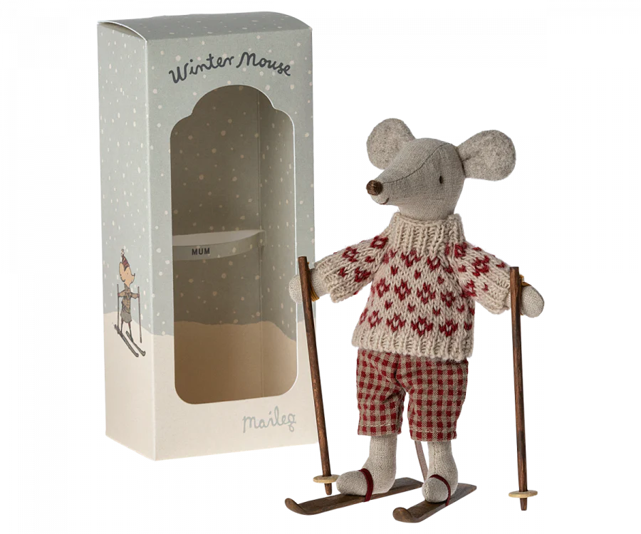 Winter Mouse with Ski Set - Mum - Red