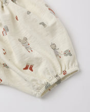 Load image into Gallery viewer, Brea Dress in Holiday Mouse, cream, close-up of the mouse print and sleeve
