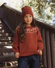 Load image into Gallery viewer, Beanie in Ruby Birdseye on a girl, close front view
