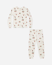 Load image into Gallery viewer, Organic Long Sleeve PJ Set in Gnome Village, top and pants laid flat
