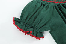 Load image into Gallery viewer, Green Christmas Mistletoe Smocked Bishop Dress
