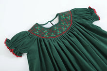 Load image into Gallery viewer, Green Christmas Mistletoe Smocked Bishop Dress
