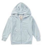 Load image into Gallery viewer, Girls blue velour zip up sweatshirt
