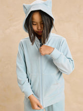 Load image into Gallery viewer, Girls blue velour zip up sweatshirt
