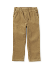 Load image into Gallery viewer, A pair of toddler's straight-leg corduroy pants in a warm tan color, shown flat against a solid white background.
