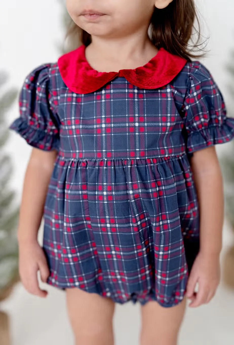 Quinn Collared Bubble in Holiday Plaid | Poplin Cotton