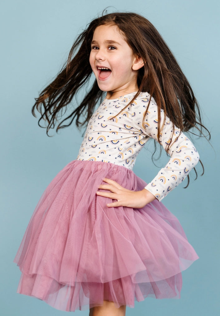 Tulle Tutu Long Sleeved Dress - Rainbow