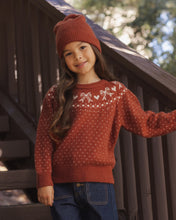 Load image into Gallery viewer, Beanie in Ruby Birdseye on a girl, side view
