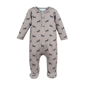 Pima Cotton Henley Footie - Prancing Stallions on Grey