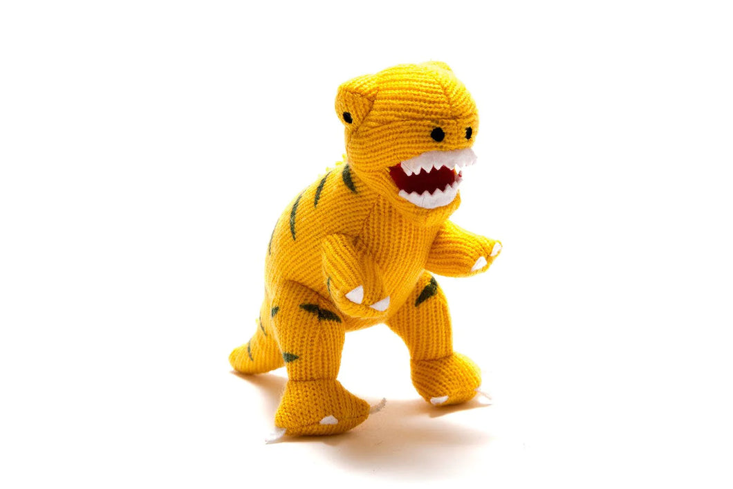 Knitted Yellow T Rex Dinosaur Baby Rattle