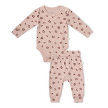 Load image into Gallery viewer, Baby bodysuit and pants set with floral pattern on a white background
