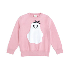 Load image into Gallery viewer, Pink sweater with a white ghost design on a white background
