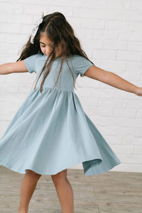 Classic Twirl Dress In Dusty Blue
