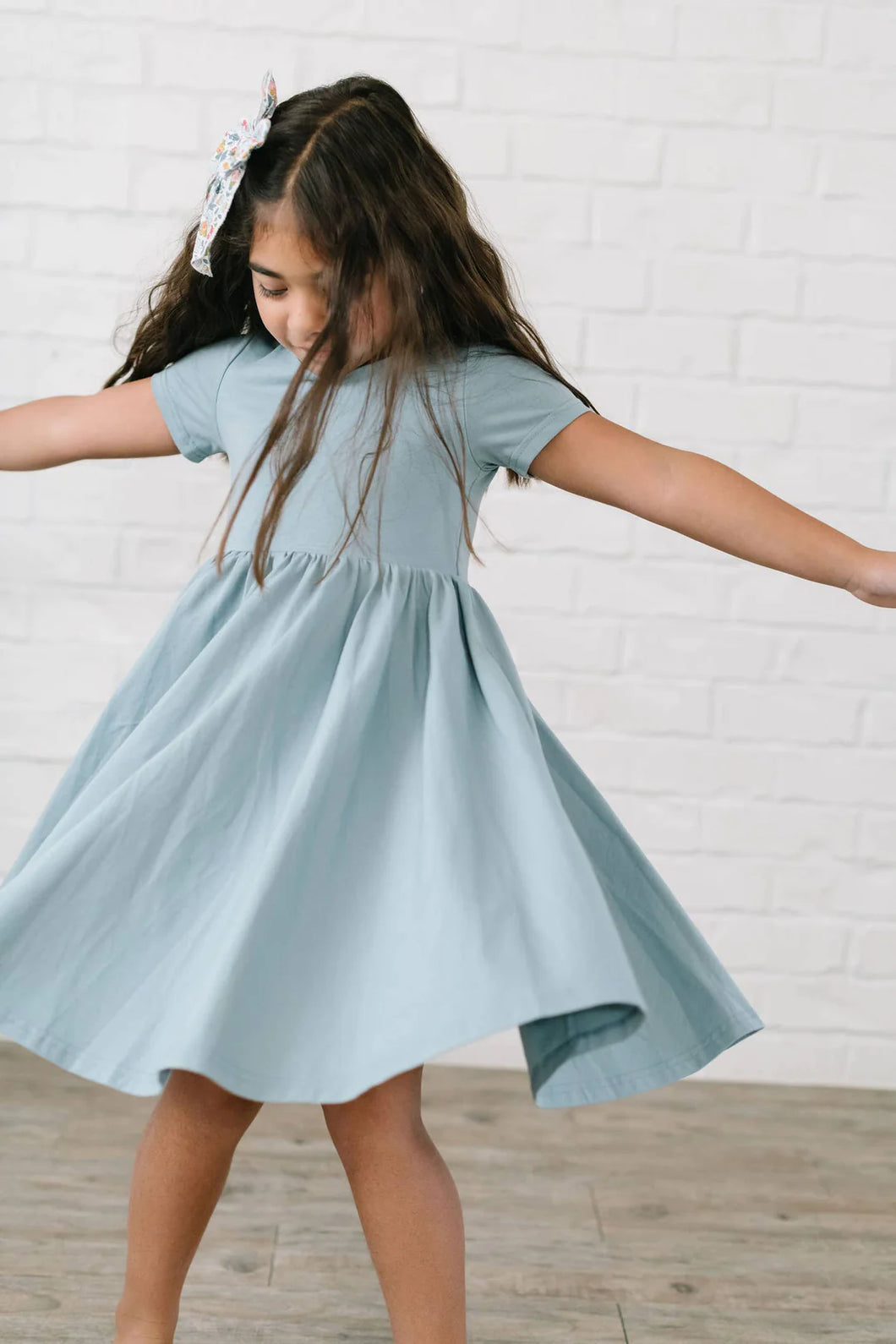 Classic Twirl Dress In Dusty Blue