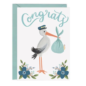 Stork Congrats  Blue Card + Envelope