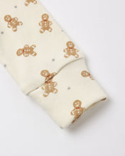 Load image into Gallery viewer, Organic Long John Pajamas in Gingerbread, close-up of the gingerbread print cuff
