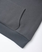 Load image into Gallery viewer, Close-up of a dark gray ribbed knit garment, showing the texture of the fabric and the edge of a pocket on a white background.
