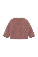 Load image into Gallery viewer, Back view of the Noppies brown teddy jacket, showing its textured fabric and matching trim at the cuffs and hem.⠋
