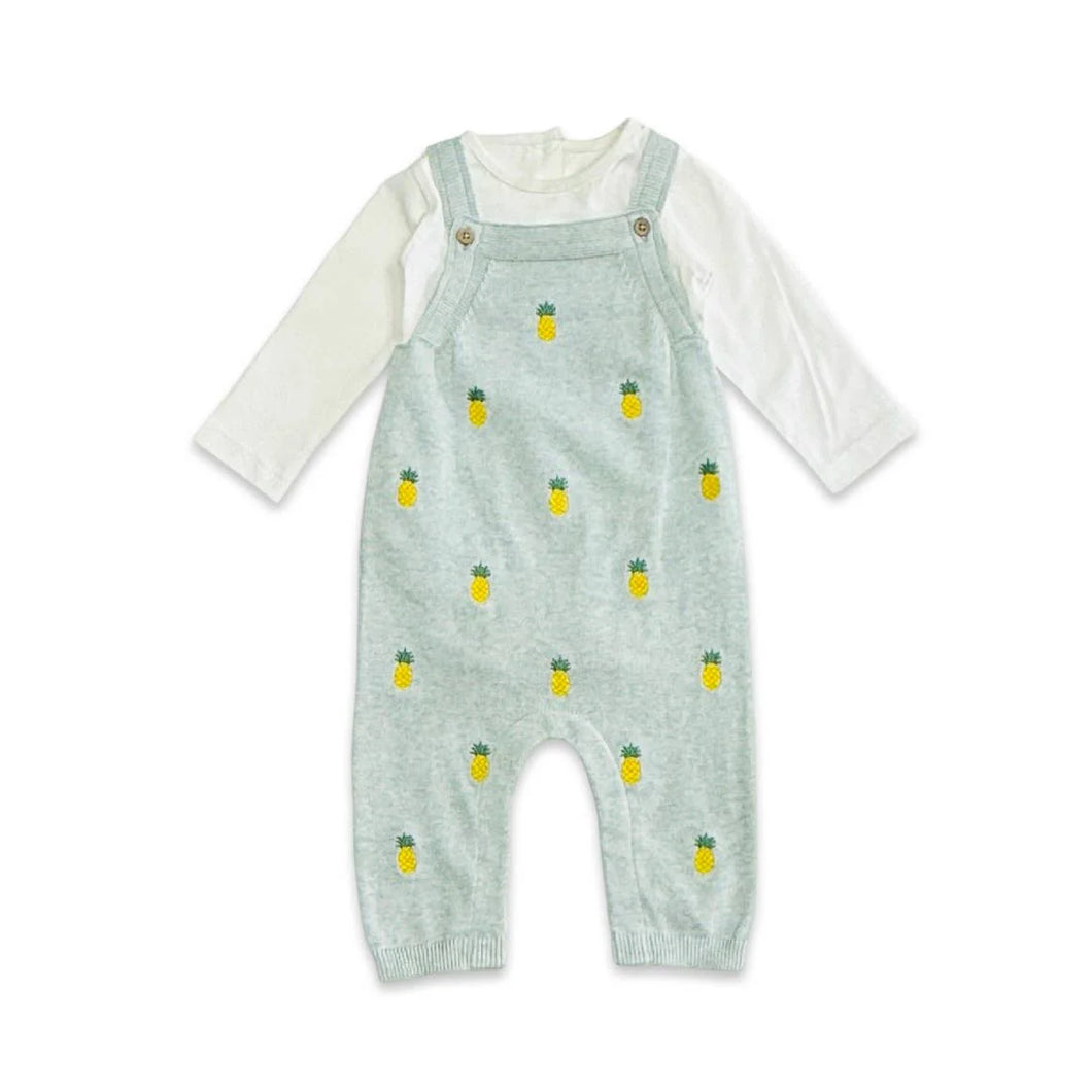 Pineapple Embroidered Baby Overall & Bodysuit Set - Blue Heather