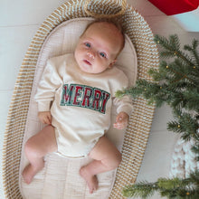 Load image into Gallery viewer, Merry Tartan Patch Christmas Long Sleeve Romper
