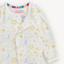 Load image into Gallery viewer, Baby onesie with star and moon pattern on a white background
