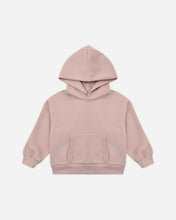 Load image into Gallery viewer, A dusty pink pullover hoodie with a front kangaroo pocket, displayed flat against a clean, light off-white background.
