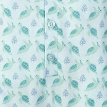 Load image into Gallery viewer, Henley Romper - Leatherback Turtles On Aqua
