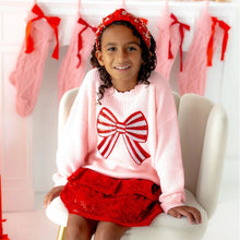 Load image into Gallery viewer, Candy Cane Swirl Sequin Bow Patch Sweater
