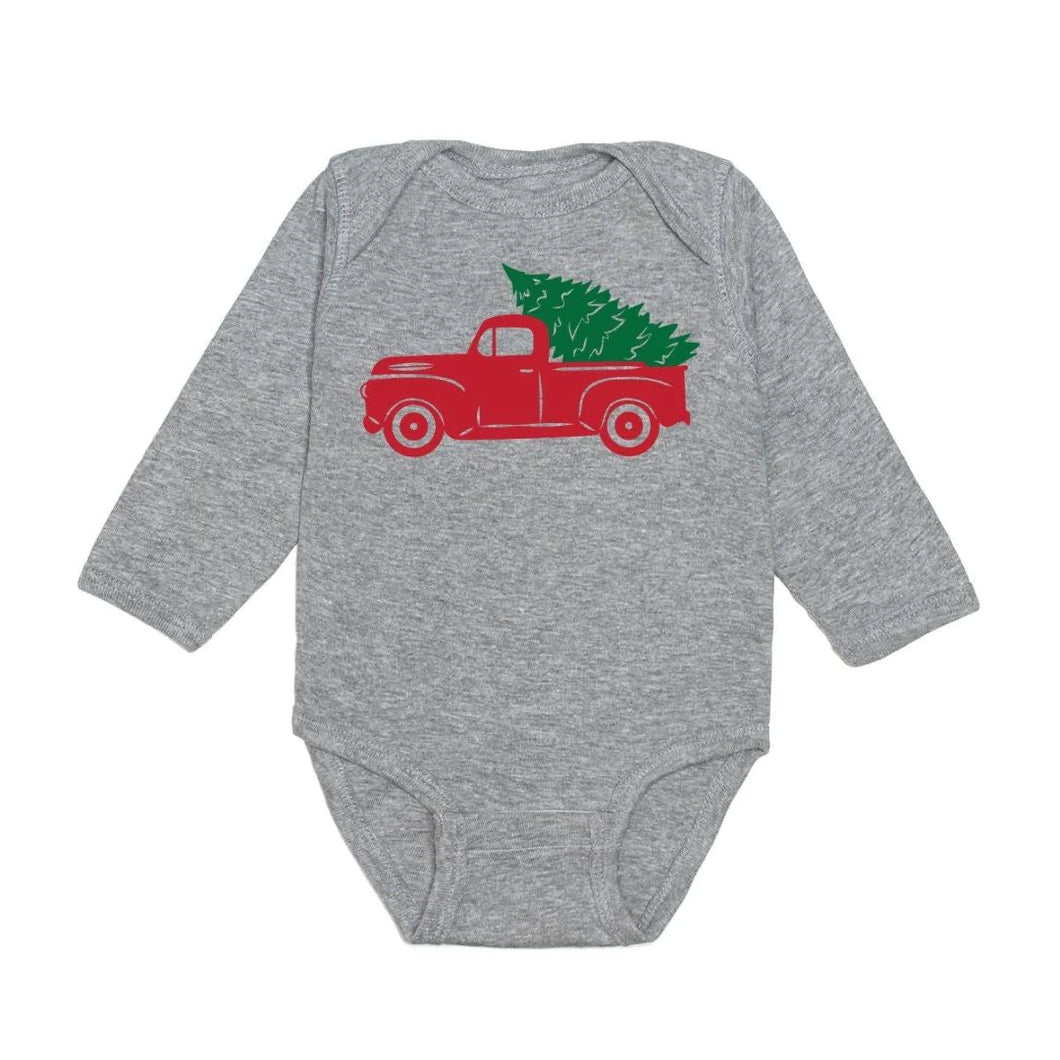 Christmas Tree Truck Long Sleeve Bodysuit