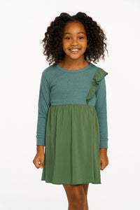 Linen Rib + Heirloom Woven Dress - Forest Green