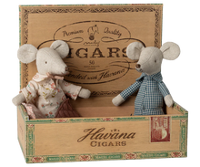 Load image into Gallery viewer, Grandma And Grandpa Mice In Cigarbox
