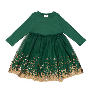 Emerald Sequin Christmas L/S Tutu Dress