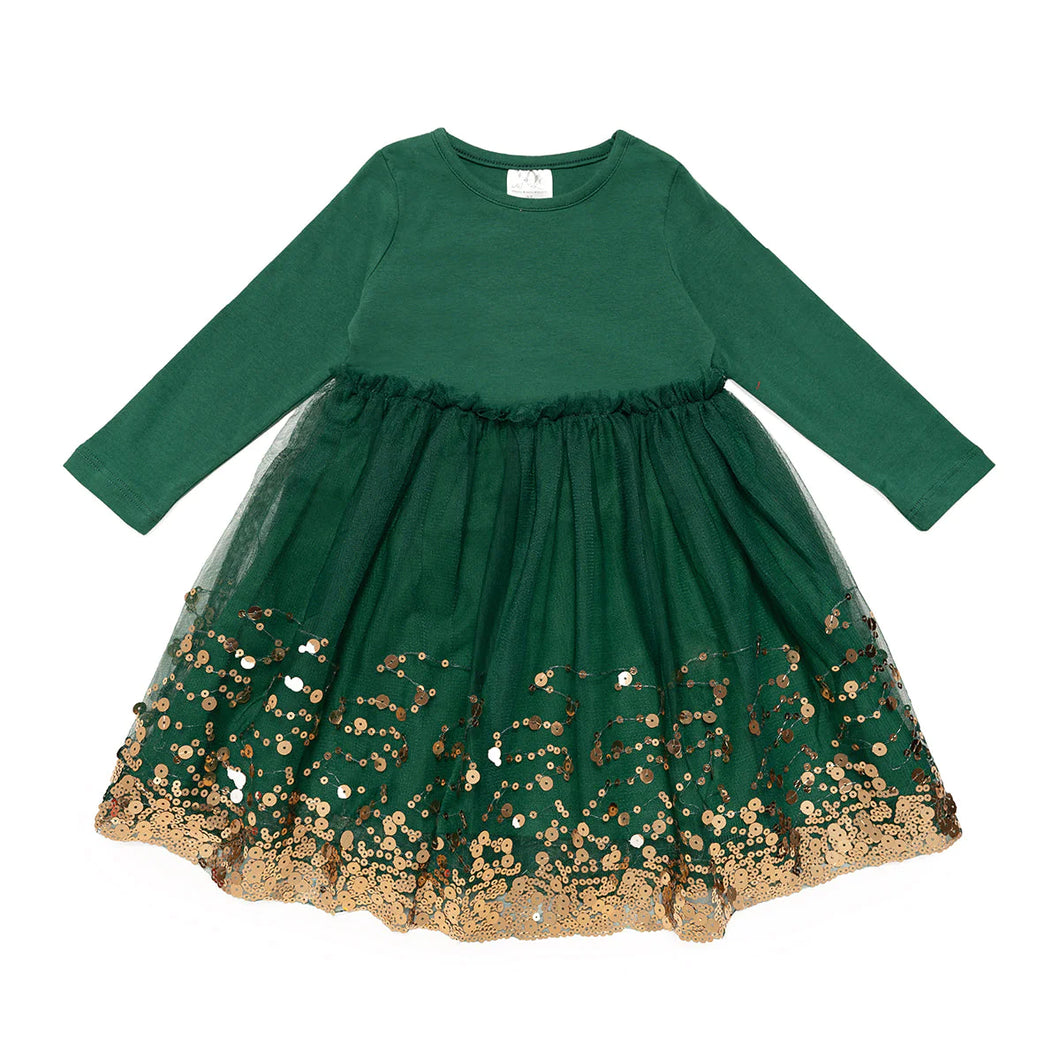 Emerald Sequin Christmas L/S Tutu Dress